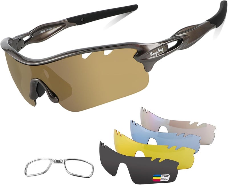 BangLong Polarized Sports Sunglasses Cycling Sun Glasses for Men Women with 5 Interchangeable Lenes for Running Baseball Golf - Image 1